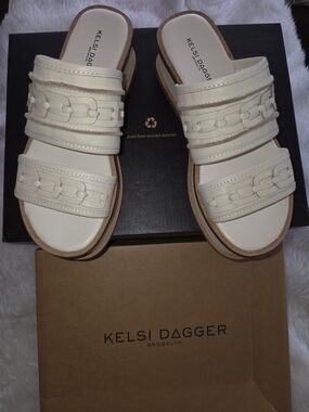 Kelsi Dagger Cream Leather Slide Sandals